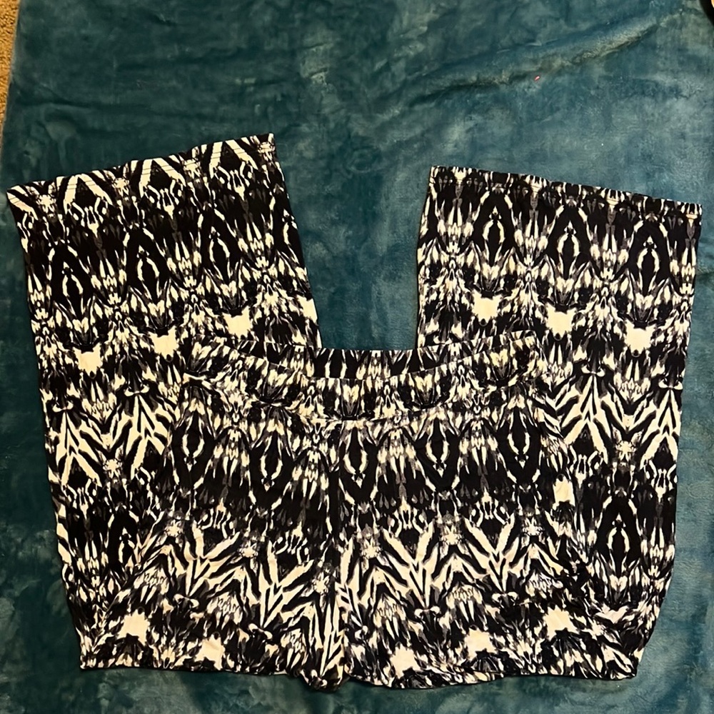 Navy blue and white wide leg flare pants
